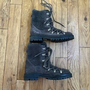Sigerson Morrison Grey Suede Shearling Hiker Boots Lug Sole 39.5